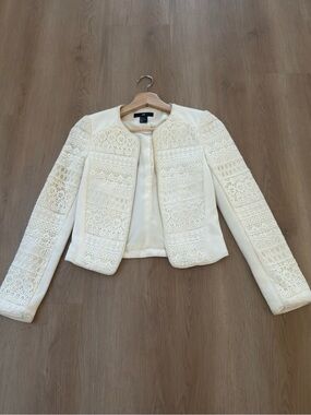H&M Cream Lace-Panel Cropped Jacket